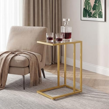 HOOBRO C Shaped End Table, Set of 2, Glass Side Table with Metal Frame, Gold Coffee Table for Small Space, Modern Style, for Living Room, Gold GD03SFP201 - color: Gold