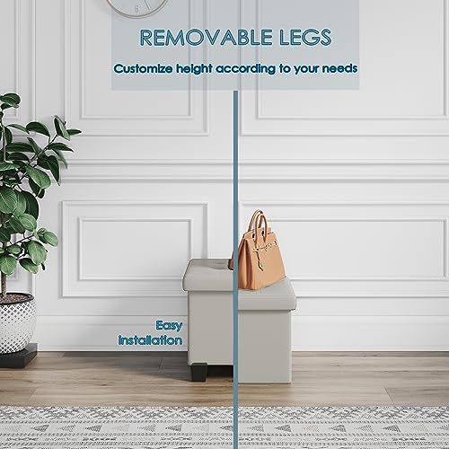 Storage Ottoman Cube with Storage Bin, 15-In Square Ottoman with Storage for Living Room and Bedroom, Small Ottoman Foot Rest, Foot Stools Ottoman, White Storage Chest Max 660lbs, Faux Leather Ottoman