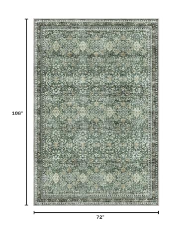Sasttie 6x9 Area Rugs, Ultra-Soft Washable Rug for Living Room, Dark Green | 6 by 9 Thin Carpet for Apartment & Bedroom, Low-Pile Faux Cashmere, Non-Slip Backing, Skin-Friendly, Stain Resistant - color: Dark Green, size: 6' x 9' (Rectangular)