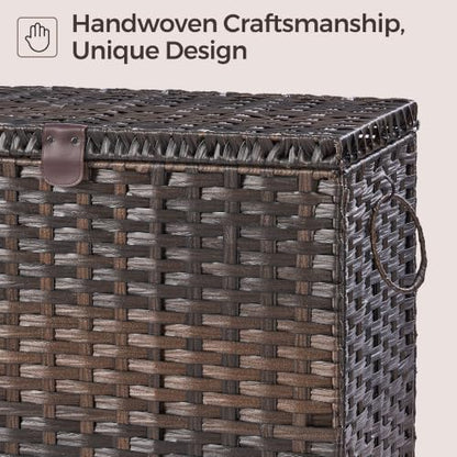 130L Wicker Laundry Hamper with Lid, 3-Section Laundry Basket | 3 Removable Liner Bags; 4 Included Mesh Laundry Bags; Handwoven PP Wicker; Reinforced Steel Frame - color: Brown