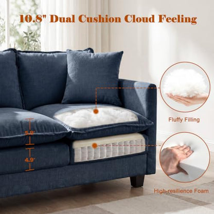 50'' L-Shape Loveseat Sofa with 22" Ottoman, 2 Seat Modern Cloud Couch with 2 Washable Pillows for Small Space Apartment Office Living Room Bedroom, Blue - color: Blue, size: 50"L