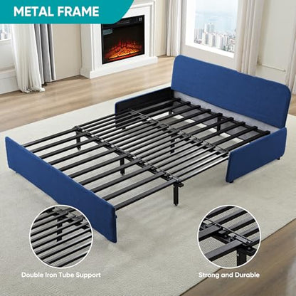BALUS 43" W Queen Size Sleeper Couch Bed Pull Out Sofa with Pullout Beds, 2 in 1 Convertible Linen Single Sleepers Sofas Chair with Foldable Mattress and Pillows for Small Space Apartment, Blue - color: Blue, size: Queen