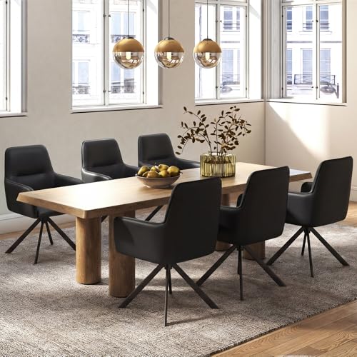 Modern Swivel Dining Chairs Set of 2, Upholstered Dining Room Chairs with Thicken Cushion, 360°Swivel Dining Chairs with Metal Legs for Dining Room, Kitchen, Bedroom, PU, Black - color: Black, size: Set of 2