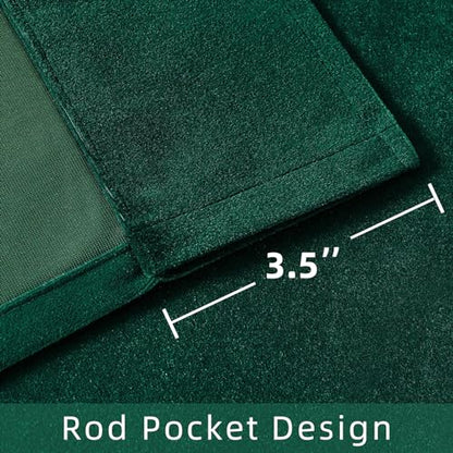 Joydeco Dark Green Velvet Curtains 63 inch Length 2 Panels Burg Set, Luxury Rod Pocket Thermal Insulated Window Blackout Curtain, Room Darkening Drapes for Living Dining Room Bedroom Privacy - color: Rod Pocket | Dark Green, size: 52"W x 63"L (Pack of 2)
