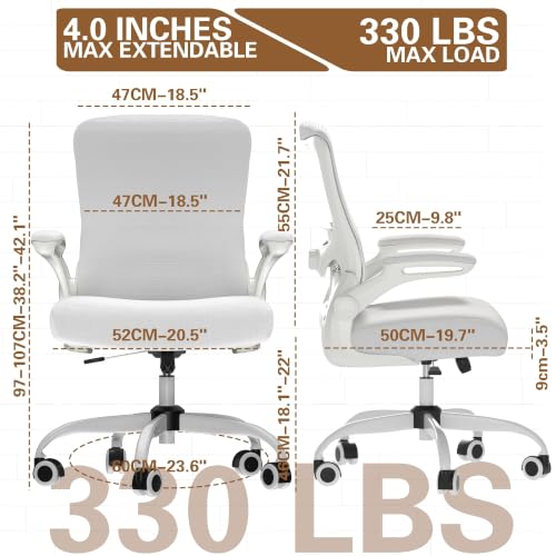Ergonomic Office Chair for Long Hours, Adjustable Padded Lumbar Support for Lower Back Relief, 330 lb Capacity, Comfortable Computer Desk Chair for Home Office, Work & Study