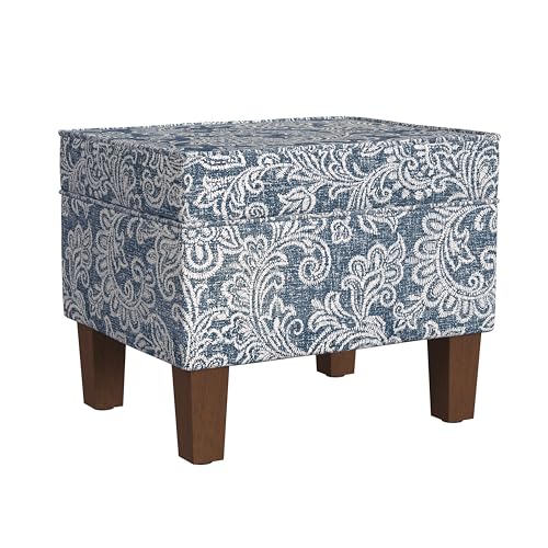 HomePop 22" Modern Rectangular Storage Ottoman - Blue Denim Jacobean Print - color: Blue Denim Jacobean Print