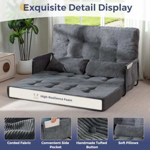 MAXYOYO Adjustable Folding Sofa Bed Couch with 2 Pillows, Dark Grey | Multi-Functional Bean Bag Bed, 5-Position Foldable Lazy Floor Sofa Bed with Armrest, Versatile Floor Seating for Reading - color: Dark Grey