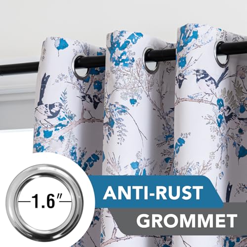 H.VERSAILTEX 100% 암막 꽃무늬 커튼 243.8cm(96인치) 길이 2패널 빈티지 커튼 빛 차단 단열 그로밋 커튼 드레이프 침실 거실용 새 패턴, 블루/블랙 - color: 블루/블랙., size: 52"W x 96"L (Pack of 2)