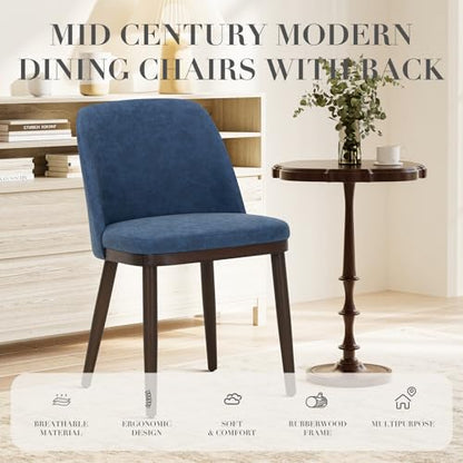 COLAMY Upholstered Dining Chairs Set of 4, Modern Kitchen Chairs with Back, Leather Side Dining Room Chairs with Wood Legs for Kitchen Dining Room Restaurant,Blue - color: Blue, size: Set of 4