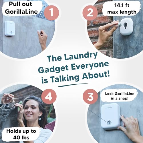 Retractable Clothesline Indoor Outdoor Clothes Line | Heavy Duty Clothes Drying Laundry Line | Wall Mounted Drying Rack Clothing Line - style: White