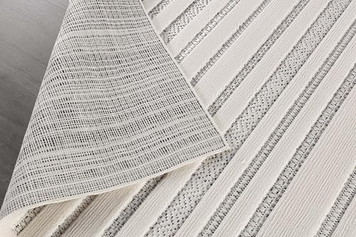 Modern Runner Rug 2x7 Luxury Striped Line Micro Loop Hallway Rugs Soft High-Low Pile Stain Resistant Easy to Clean Non-Shedding Durable Entryway Kitchen Indoor Area Carpet (White) - color: Linear / White, size: 2' x 7' (Rectangular)