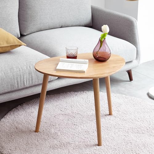 Small Oval Coffee Table, 19.7" Mid Century Modern End Table for Living Room, 100% Solid Oak Wood Center Table, Side Table (Original Wood Color, 19.68" Wx13.38 Dx17.71 H) - color: Original Wood Color, size: Small - 1 Piece
