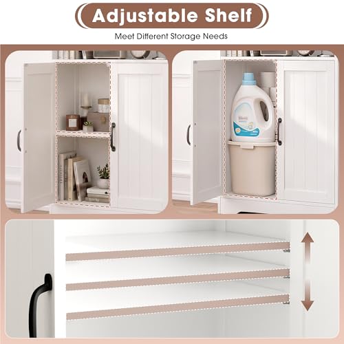 GRUSIGN 43.3" H Bathroom Storage Cabinet with Doors, Freestanding Small Bathroom Cabinet Organizer, Farmhouse Cupboard, Adjustable Shelves, for Laundry Room, Kitchen, Living Room, White - size: 43"H with Door