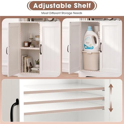 GRUSIGN 43.3" H Bathroom Storage Cabinet with Doors, Freestanding Small Bathroom Cabinet Organizer, Farmhouse Cupboard, Adjustable Shelves, for Laundry Room, Kitchen, Living Room, White - size: 43"H with Door