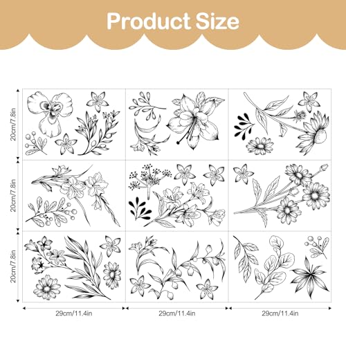 Tanlaby Sketch Black Flower Wall Decals Wildflower Floral Wall Stickers | Retro Peel and Stick Vinyl Art Decor for Bedroom Living Room Office Sofa TV Backdrop