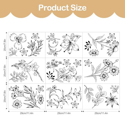 Tanlaby Sketch Black Flower Wall Decals Wildflower Floral Wall Stickers | Retro Peel and Stick Vinyl Art Decor for Bedroom Living Room Office Sofa TV Backdrop