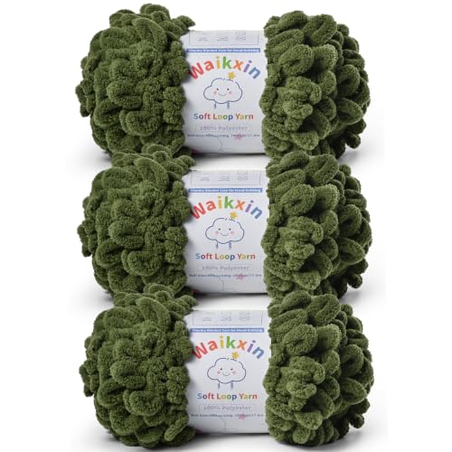 Super Soft Loop Yarn for Finger Knit, 3 Pack of 7.05oz/19.5yds Each, Chunky Blanket Yarn for Hand Knitting, #7 Jumbo Chenille Yarn, Fluffy Baby Blanket Yarn for Crochet Amigurumi (3 Army Green) - color: 3 Army Green