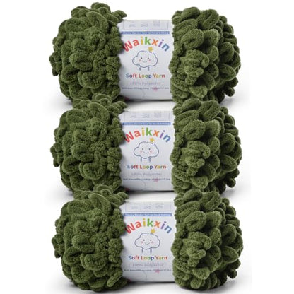 Super Soft Loop Yarn for Finger Knit, 3 Pack of 7.05oz/19.5yds Each, Chunky Blanket Yarn for Hand Knitting, #7 Jumbo Chenille Yarn, Fluffy Baby Blanket Yarn for Crochet Amigurumi (3 Army Green) - color: 3 Army Green