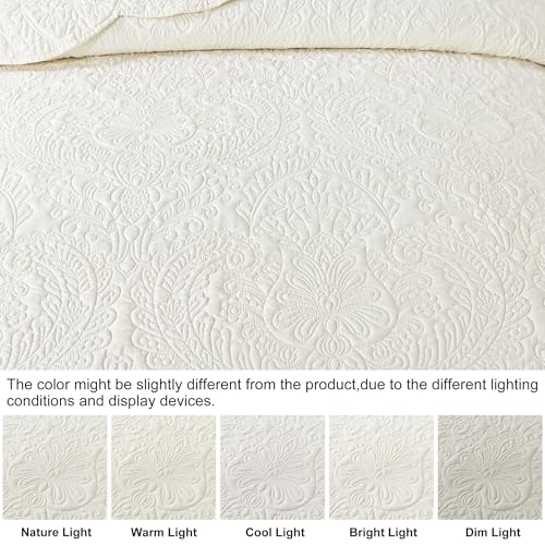 HoneiLife Quilt Sets King Size - Microfiber Bedspreads for King Bed, 3-Piece Lightweight Coverlets, Retro Bedlinen Sets, King Quilt Bedding Set All Season Use-Beige - color: Beige, size: King-106"x96"
