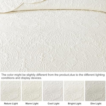 HoneiLife Quilt Sets King Size - Microfiber Bedspreads for King Bed, 3-Piece Lightweight Coverlets, Retro Bedlinen Sets, King Quilt Bedding Set All Season Use-Beige - color: Beige, size: King-106"x96"