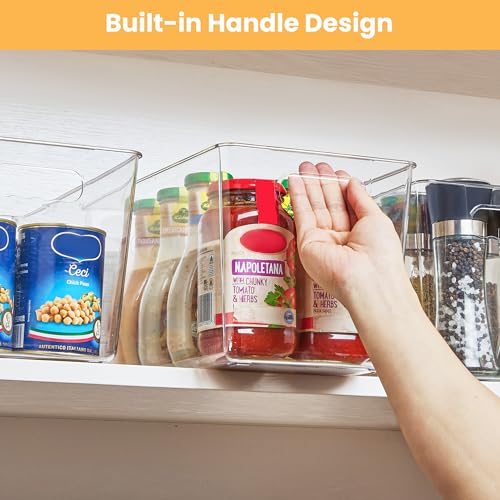 YIHONG 4 Pack Clear Storage Bins, Pantry Organizer Bins with Handle, XL | Plastic Bins, Pantry Storage Containers for Kitchen, Freezer, Cabinet, Closet, Bathroom, Under Sink Organizers and Storage - size: XL(13"L x 7.4"W x 7"H)