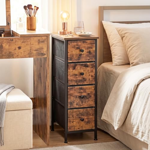 Fixwal Narrow Storage Cabinet, Slim Dresser with 4 Drawers, Rustic Brown | 9.5in width, sturdy & stable structure, solid steel frame, wooden top, suitable for bedroom, bathroom & laundry room - color: Rustic Brown, size: 16.5"D x 9.5"W x 29.5"H (4 Drawers