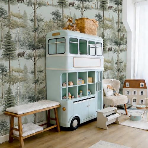 Tree Wallpaper Whimsical Woodland Animal Peel and Stick Wallpaper, | Green and Gray Nature-inspired Forest Pattern Wallpaper for Home Decor | 17.7" x 118", Self-Adhesive, Waterproof Vinyl - color: ML-M096, size: 17.7" x 118"