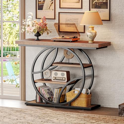 Huuger 41.3 Inch Entryway Table with Artistic Curved Metal Frame,Sofa Table | Modern Console Tables, Entrance Table for Entryway, Hallway, Entrance, Foyer, Living Room, O-Shaped Metal Frame, Rustic Brown - color: Rustic Brown, size: 11.8"D x 41.3"W x 31.5