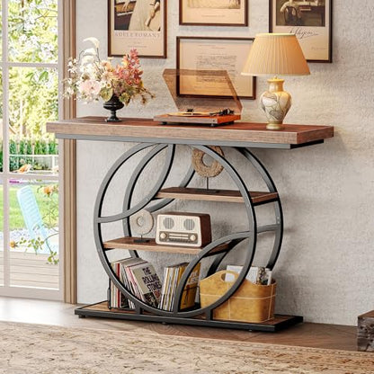 Huuger 41.3 Inch Entryway Table with Artistic Curved Metal Frame,Sofa Table | Modern Console Tables, Entrance Table for Entryway, Hallway, Entrance, Foyer, Living Room, O-Shaped Metal Frame, Rustic Brown - color: Rustic Brown, size: 11.8"D x 41.3"W x 31.5