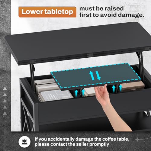 Itaar 40" Lift Top Coffee Table, 4 in 1 Coffee Tables with Storage for Living Room, Small Farmhouse Coffee Table with 2 Drawers & LED Light for Dining Reception Room, Black - color: Black