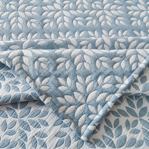 EVENHUG 100% Cotton Quilt Set Queen Size Bedding Sets with Pillow Shams Breathable Lightweight Bedspreads Coverlet for All Season 3 Piece (92"x96") - color: Blue White, size: Queen