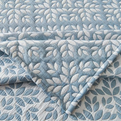 EVENHUG 100% Cotton Quilt Set Queen Size Bedding Sets with Pillow Shams Breathable Lightweight Bedspreads Coverlet for All Season 3 Piece (92"x96") - color: Blue White, size: Queen