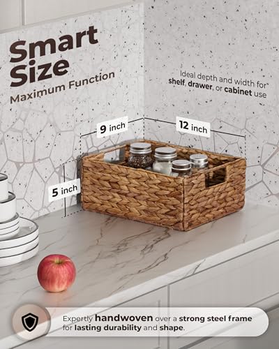 Bluewest Woven Water Hyacinth Storage Baskets with Handles, 6-Pack, Brown | Organizer and Laundry Basket with Carrying Handles, Designed as a Rattan Bin for Shelves, Closets and Household Essentials. - color: Brown
