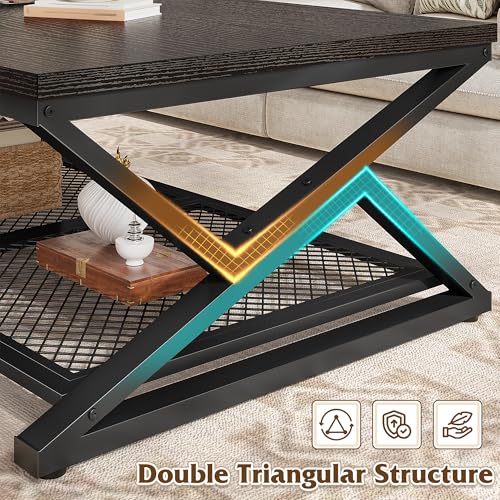 EnHomee Coffee Table, Storage & Shelf, X-Frame Stability, Black Oak | Families, Wood & Metal, Holds Magazines & Drinks, Modern Design, Living Room, 47.2“ - color: Black Oak, size: 47.2 Inch