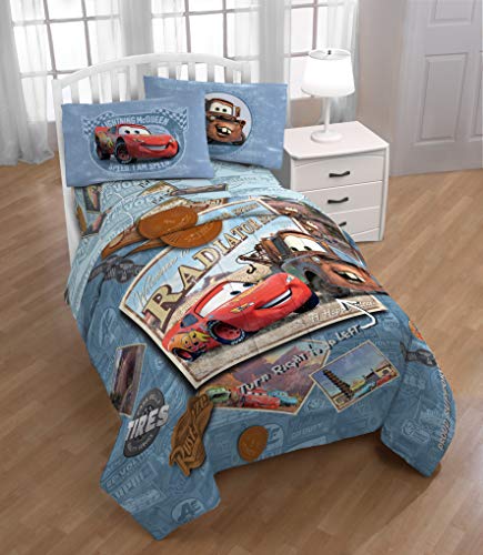 Disney/Pixar Cars Kids 7 Piece Full Comforter Set - Bed in a Bag with Shams, Lightning McQueen & Mater, Super Soft Fade Resistant Microfiber, Machine Washable Blue/Gray (Official Disney/Pixar Product) - color: Cars, size: 7 Piece Full