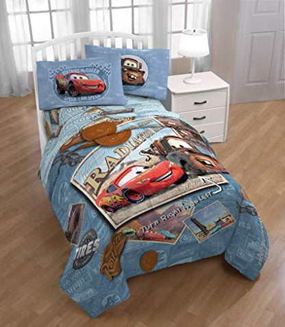 Disney/Pixar Cars Kids 7 Piece Full Comforter Set - Bed in a Bag with Shams, Lightning McQueen & Mater, Super Soft Fade Resistant Microfiber, Machine Washable Blue/Gray (Official Disney/Pixar Product) - color: Cars, size: 7 Piece Full