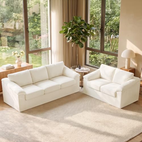 Boneless Couch Sets, Modern 3 Seater Sofa and Loveseat Sofa, Floor Cloud Couch Sets with Extra Comfy Soft Deep Seats for Living Room, Apartment, No Assemby, Set of 2, Beige - color: Beige, size: 2+3 Seater Sofa
