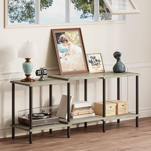 TV Stand, Entertainment Center, Industrial TV Media Console Table with Open Storage Shelves, 2 Tier TV Cabinet for Living Room, Bedroom LTS107Q - color: Light Oak