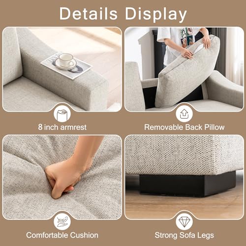 Modular Sectional Couch Set, 47" Oversize Accent Chair and 85" Modern Loveseat Sofa Deep Couch for Apartment, Living Room, Bedroom, Linen, Oatmeal - color: Oatmeal, size: 85 Inch - Deep Couch + Single Sofa