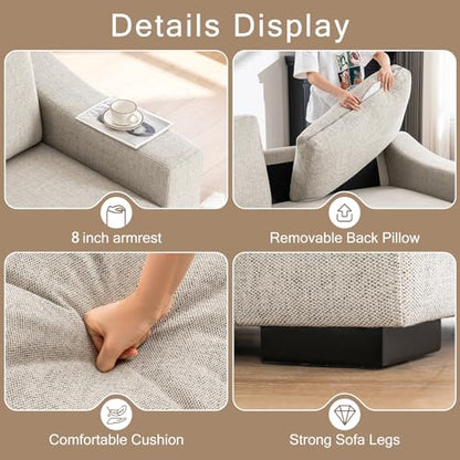 Modular Sectional Couch Set, 47" Oversize Accent Chair and 85" Modern Loveseat Sofa Deep Couch for Apartment, Living Room, Bedroom, Linen, Oatmeal - color: Oatmeal, size: 85 Inch - Deep Couch + Single Sofa