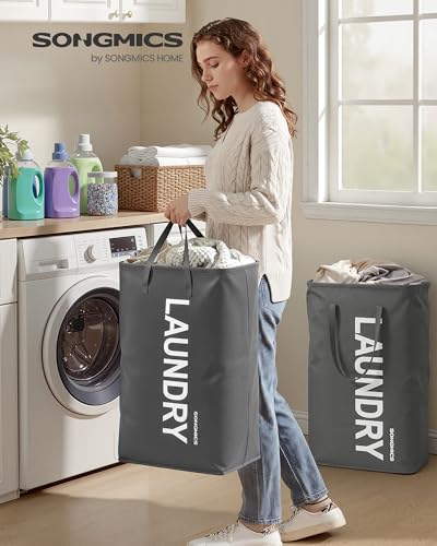 SONGMICS Laundry Hamper, 21.1-Gallon (80 L) Laundry Basket with Handles | Water-Repellent Storage Basket for Laundry Room, Bedroom, Bathroom, Slate Gray URLH002GN01 - color: Slate Gray, size: 2 Pack