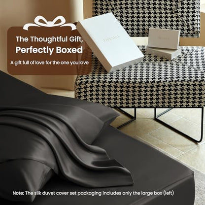 THXSILK Luxury Full Silk Duvet Cover Set 3 Pieces, Extra Soft, Breathable & Cooling Bedding Set, Machine Washable & Durable, 1 Duvet Cover & 2 Pillowcases with Zipper Closure(Black) - color: Black, size: Full (3 pcs)