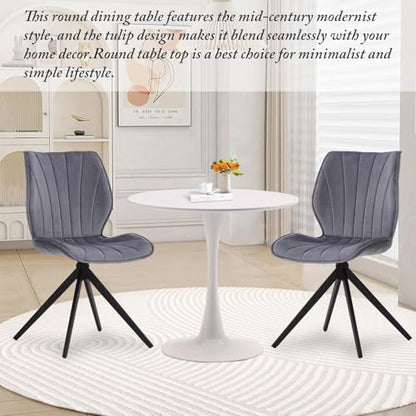 White Round Dining Table 31.5" Tulip Dining Room Tables Kitchen Dinner Circle Table 2-4 People with MDF Table Top Mid-Century Small Social Coffee Tables for Break Dining Room, Cafe, Lobby - color: White, size: 31.5"