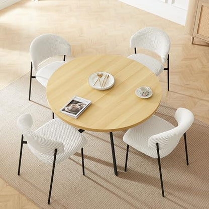 HIPIHOM 45.3 Inch Round Dining Table Set for 4, Mid Century Modern Small Coffee Set for Dining Room Kitchen Apartment (Cream Table + 4 White Shell Chairs) - color: Cream Table+4 Shell White Chairs