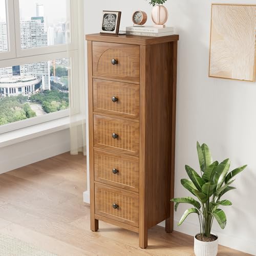 5 Drawer Dresser for Bedroom,Modern 44.68'' Tall Wood Chest of Drawers | Slim Storage Organizer with Fluted Panel & Anti-Tip Kit for Closet,Spaces,Multipurpose Cabinet for Bedroom,Hallway,Nursery - size: 11.8"D x 15.7"W x 44.7"H (5 Drawers)