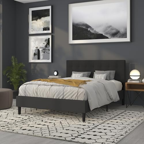 Quilted Tufted Upholstered Queen Size Headboard in Black Fabric - color: Black, size: Queen