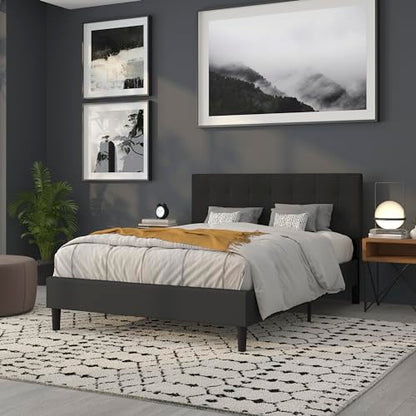 Quilted Tufted Upholstered Queen Size Headboard in Black Fabric - color: Black, size: Queen