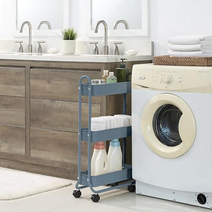SunnyPoint Slim Rolling Storage Cart, 3 Tier Bathroom Storage Organizer Bathroom, Laundry Utility Cart (Blue) - color: Blue