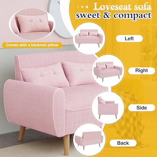 Pink Loveseat Sofa, 47.2'' Modern Small Space Sofa Set, High Density Sponge, Linen, Wood, 350 lbs Capacity - color: Pink