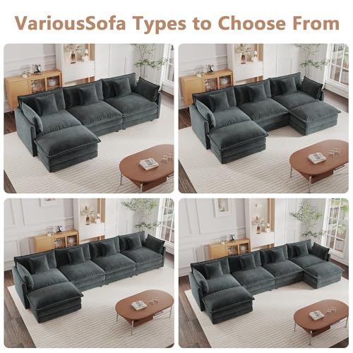Modular Sectional Sofa, 111.5 Inch L Shaped Couch Set for Living Room, 3-Seater Comfy Cloud Couches with Movable Ottoman, DIY Combination, Chenille, Grey - color: Grey, size: 111.5 Inch- L